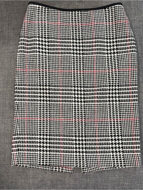 Talbots Red, Black & White Houndstooth Pencil Wool Blend Skirt